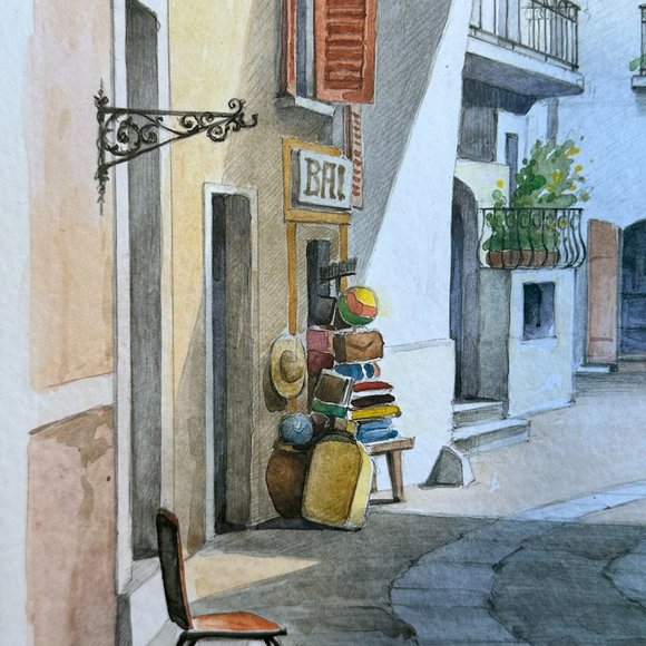 VINTAGE (1970s) MARIO CUPPA SIGNED "SORENTO" WATERCOLOR (EUC) - Picture 5 of 9